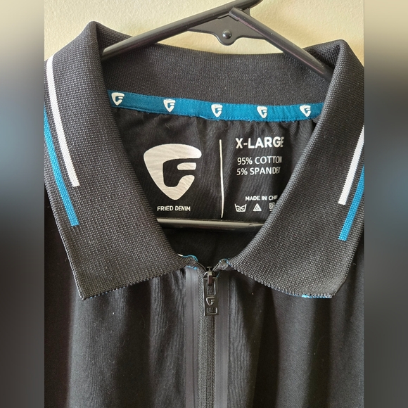 FRIED DENIM Mens Black 1/4 Zip Polo Short Sleeve Shirt,Size XL - Picture 2 of 4